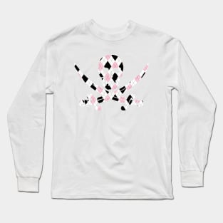 Skull and Crossbones Pink and Black Argyle Long Sleeve T-Shirt